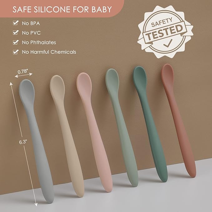 6-Piece Silicone Baby Feeding Spoons, First Stage Infant Spoons, Soft-Tip Easy on Gums I Baby Training Spoon | Infant Utensils Feeding Supplies, Dishwasher & Boil-proof - Image 2