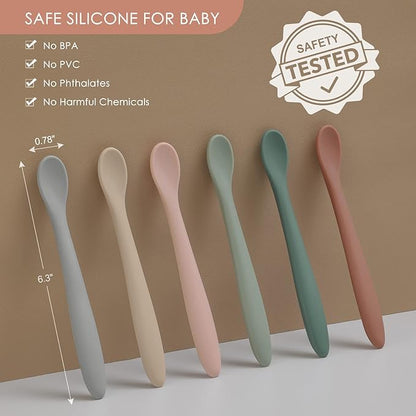 6-Piece Silicone Baby Feeding Spoons, First Stage Infant Spoons, Soft-Tip Easy on Gums I Baby Training Spoon | Infant Utensils Feeding Supplies, Dishwasher & Boil-proof - Image 2