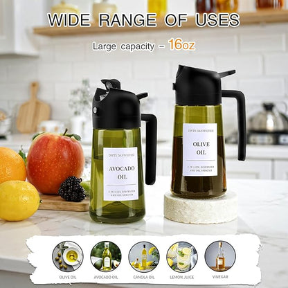 DWTS DANWEITESI Oil Sprayer for Cooking 2pcs,2 in 1 Oil Dispenser and Oil Sprayer Kitchen Gadgets,16oz Dark Green Glass Oil Spray Bottle(Light Blockage),Perfect Kitchen Accessories - Image 5