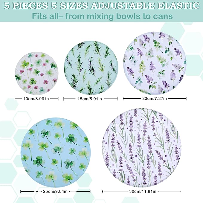 5-Size Reusable Beeswax Bowl Covers for Bread Proofing, Cotton Cloth Flexible Beeswax Wraps for Food Storage(Lavender) - Image 2