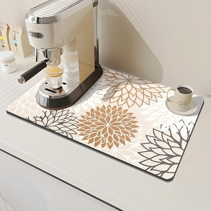 Findosom 2PCS 12" x 20" Dish Drying Mat & 24" x 5.5" Sink Splash Guard, Super Absorbent & Cuttable Dish Mat Drying Kitchen Mat with Brown Floral, Hide Stain Drying Mat for Kitchen Counter - Image 5