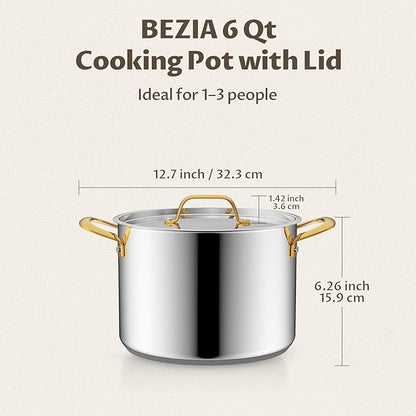BEZIA 6 Quart Stainless Steel Stock Pot, 0-Coating Healthy Soup Pot for Small Families, Tri-ply Even Heat for Daily Cooking & Side Dishes, Compatible with All Stovetops - Image 7