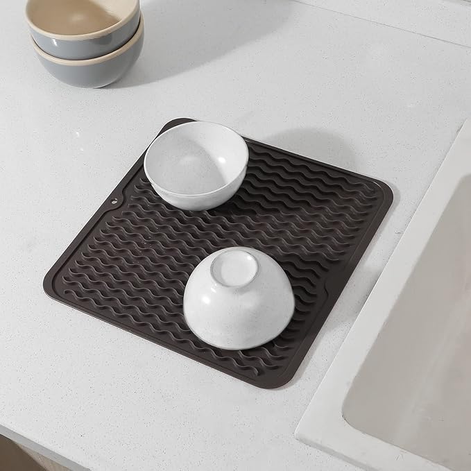 MicoYang Silicone Dish Drying Mat for Multiple Usage,Easy clean,Eco-friendly,Heat-resistant Silicone Mat for Kitchen Counter or Sink,Refrigerator or Drawer liner Coffee M 12 inches x 12 inches - Image 7