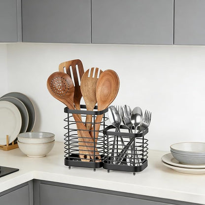 Utensil Holder, Stainless Steel Utensil Drying Rack for Kitchen Counter, Silverware Cutlery Flatware Holder Forks, Knives, Spoons, Chopsticks Organizer (Black) - Image 7