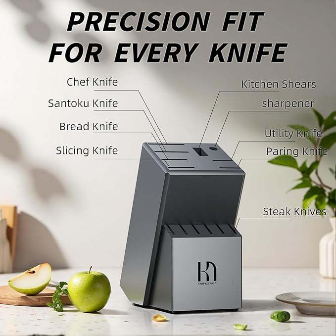 KnifeSaga Premium Knife Set 15 Pcs Quality Kitchen Knife Set with Block, Japanese High Carbon Stainless Steel Razor Sharp Knife Block Set, Acacia Wood Block Knife Set with Ergonomic Full-tang Handle - Image 7