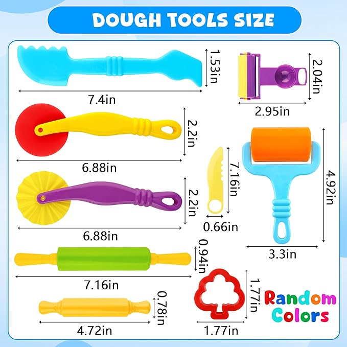 Dough Tools Set for Kids 20 PCS Dough Play Tools with Animal Cutters,Rollilng Pins,Rollers, Random Color - Image 2