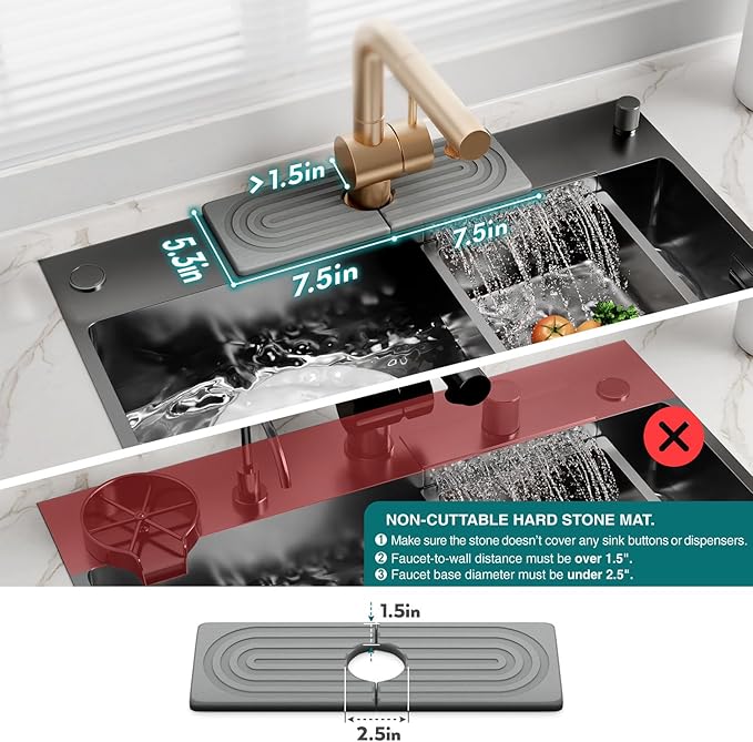 eormoe Faucet Mat for Kitchen Sink - Wider Diatomite Fast Drying Stone Sink Tray, Super Absorbent, Prevents Moisture Buildup - Faucet Splash Guard for Bathroom Counter (Grey, 15x5.3inch) - Image 4