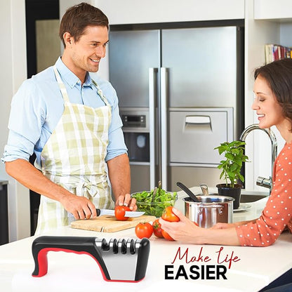 4-in-1 Knife Sharpener, Sturdy Manual Knife Sharpeners for Kitchen Knives, Professional Ergonomic Knife Sharpening Kit with 4 Stage Sharpening Slots, Portable Knife Sharpener for Knives, Scissors - Image 2