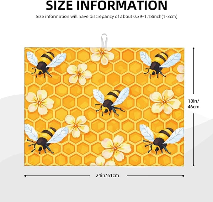 Bee Dish Drying Mat For Kitchen Counter Absorbent Large Kitchen Fast Dry Pad Reusable Washable Protector Rack Large Mat 18 X 24