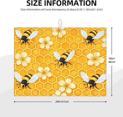 Bee Dish Drying Mat For Kitchen Counter Absorbent Large Kitchen Fast Dry Pad Reusable Washable Protector Rack Large Mat 18 X 24