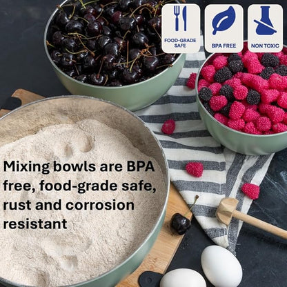 WHYSKO Stainless Steel Mixing Bowls Set of 3 with Non-Slip Silicone Base, Nesting Metal Bowls for Meal Prep, Baking, Cooking & Food Storage, Dishwasher Safe Kitchen Mixing Bowls, Green - Image 5