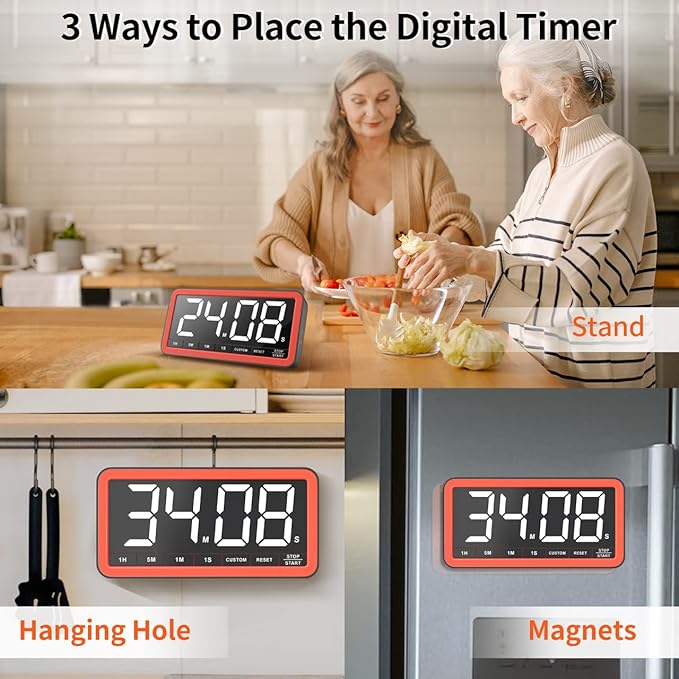 VOCOO Digital Kitchen Timer with 7.8” Extra Large Display, Magnetic LED, with 3 Brightness, 4 Alarms and 3 Volume Levels, Battery Powered Countdown Count Up Timer for Cooking, Classroom, Home Gym - Image 6