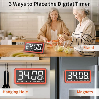 VOCOO Digital Kitchen Timer with 7.8” Extra Large Display, Magnetic LED, with 3 Brightness, 4 Alarms and 3 Volume Levels, Battery Powered Countdown Count Up Timer for Cooking, Classroom, Home Gym - Image 6