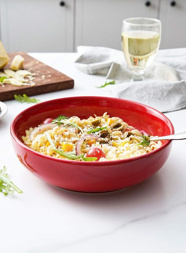 LE TAUCI Pasta Bowls 45 oz, Salad Bowls Set for Serving Soup, Pasta, Noodle, Dinner, Large Kitchen Bowl Plates, Microwave Safe - 8.5 Inch, Set of 4, Red - Image 2
