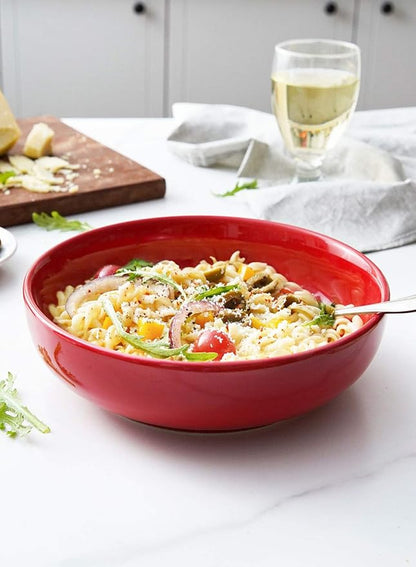 LE TAUCI Pasta Bowls 45 oz, Salad Bowls Set for Serving Soup, Pasta, Noodle, Dinner, Large Kitchen Bowl Plates, Microwave Safe - 8.5 Inch, Set of 4, Red - Image 2