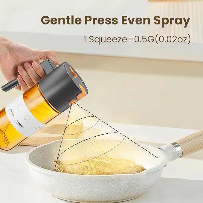 OURCABECUE Upgrade 2 in 1 Oil Sprayer for Cooking, 17oz Light-Blocking Glass Olive Oil Dispenser Bottle for Kitchen,Food-Grade Oil Mister with 8 Stickers for Salad, Frying(Amber Bottle-Black Gap) - Image 2