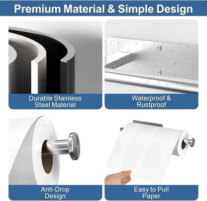 CUXIXA Paper Towel Holder Under Cabinet 2 Pack, Upgraded Adhesive Paper Towel Holder Wall Mount for Kitchen, Bathroom, RV, Bend-Resistant, Self-Adhesive or Drill mounting, Stainless Steel, Silver - Image 4
