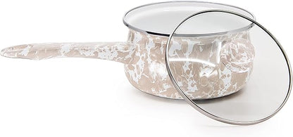 Golden Rabbit Enamelware Sauce Pan with Handle, 5 cup, Taupe Swirl