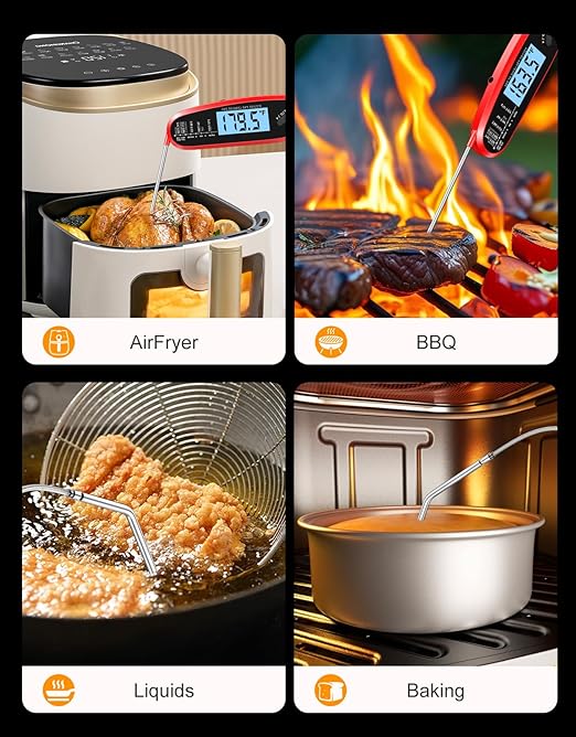 Instant Read Meat Thermometer Digital with Dual Probe, Food Thermometer for Cooking & Grilling, Large Backlit & Calibration, for Kitchen/Oven/Grill/Smoker/BBQ/Candy/Oil/Fry, Gifts for Mom & Dad - Image 6