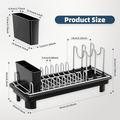 SanDream Small Dish Drying Rack with Removable Utensil Holder & Anti-Scratch Base - Stainless Steel Dish Rack, Dish Drying Rack with Drainage & Space Saving Design for Kitchen Counter, Black - Image 7