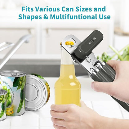 Ultrean Manual Can Opener Bottle Opener, Heavy Duty Stainless Steel Smooth Edge Manual Hand Held Can Opener With Soft Touch Handle, Rust Proof Oversized Handheld Easy Turn Knob (Gray) - Image 6