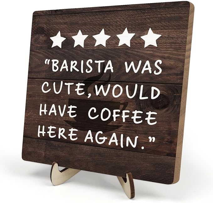 Coffee Bar Sign Plaque Decor,Coffee Bar Accessories,Rustic Wooden Tabletop Plaque with Stand, Minimalist Farmhouse Kitchen Counter Sign,Cute Mini Café Bar Decor Gift 5.9x5.9Inch by DMADNF