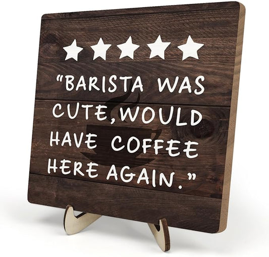 Coffee Bar Sign Plaque Decor,Coffee Bar Accessories,Rustic Wooden Tabletop Plaque with Stand, Minimalist Farmhouse Kitchen Counter Sign,Cute Mini Café Bar Decor Gift 5.9x5.9Inch by DMADNF