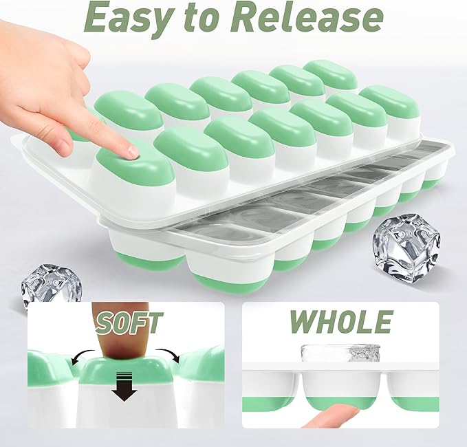 ChefAide Ice Cube Tray with Lid, 4 Packs 56 Cubes Durable Stackable Ice Cube Trays for Freezer with Removable Lids, Easy-Release Plastic & Silicone Ice Tray for Cocktail, Coffee - Image 6