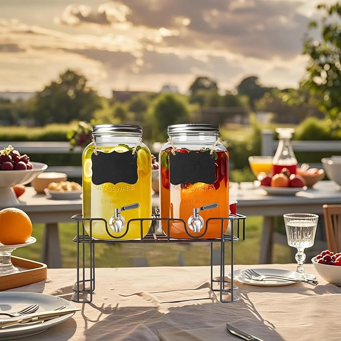 1 Gallon Glass Drink Dispenser with Stand,2 Pack Glass Beverage Dispenser with Stainless Steel Spigot,Water Lemonade Dispenser for Parties - Image 7