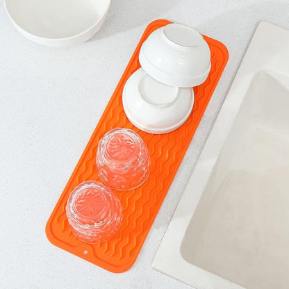 MicoYang Silicone Dish Drying Mat for Multiple Usage,Easy clean,Eco-friendly,Heat-resistant Silicone Mat for Kitchen Counter,Sink,Bar,Bottle,or Cup Orange M 17 inches x 6 inches - Image 5