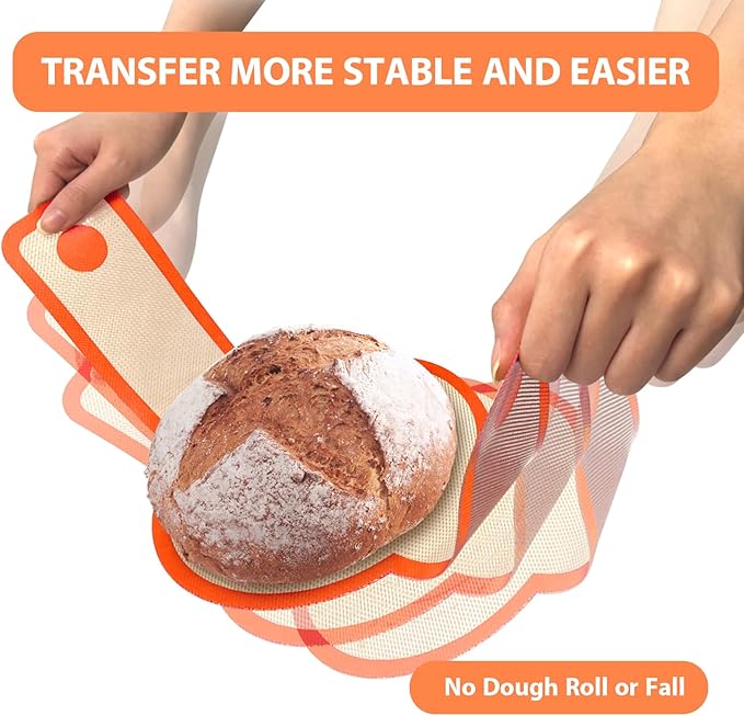 Silicone Bread Sling Oval and Round, 2Pcs Non-Stick Reusable Bread Sling, Sourdough Tools & Dutch Oven Accessories, Orange - Image 4