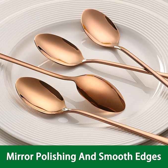 7.5 Inches Long Handle Coffee Stirring Spoons,Set Of 8 Rose Gold Iced Tea Spoon,Copper Stainless Steel Ice Cream Spoons,Sundae Spoon - Image 3