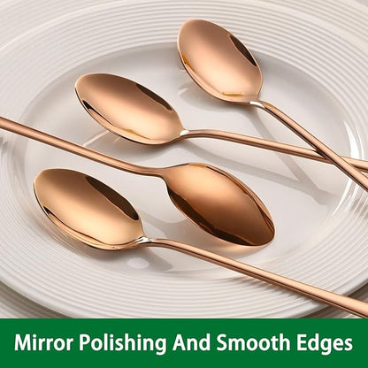 7.5 Inches Long Handle Coffee Stirring Spoons,Set Of 8 Rose Gold Iced Tea Spoon,Copper Stainless Steel Ice Cream Spoons,Sundae Spoon - Image 3