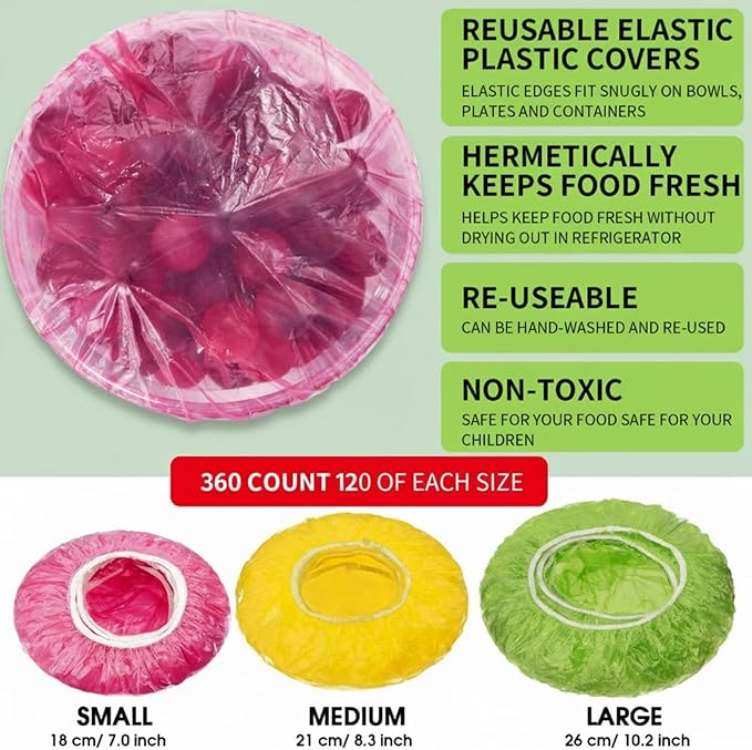 Boao 360 Pieces Reusable Elastic Food Bowl Storage Covers 3 Size Colorful Bowl Covers Dish Plate Plastic Cover for Family Outdoor Picnic - Image 3