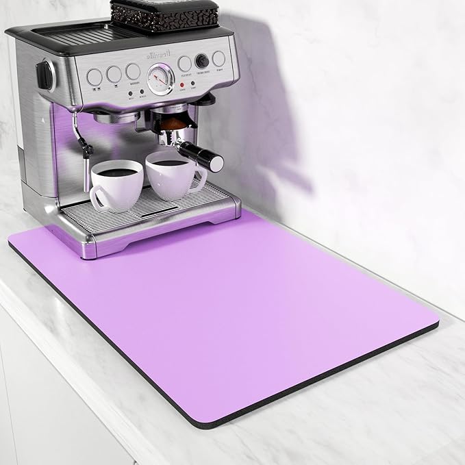 Rnivvi Coffee Mat, 16" x 24" Coffee Bar Mats for Espresso Machine Station Accessories and Organizer, Hide Stain Rubber Backed Absorbent Dish Drying Pad for Kitchen Counter, Cute Bar Decor Pad, Purple by Rnivvi