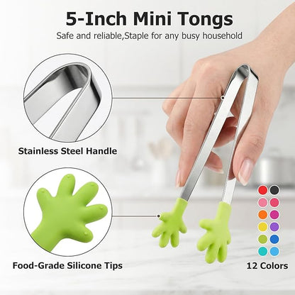 Shindel 12PCS Mini Tongs, 5.1 Inch Silicone Small Tongs for Kids, Funny Kitchen Serving Gadgets for Candy, Appetizers, Ice Cube, Fruits, Dessert, Great for Fine Motor, Sensory Coordination - Image 2