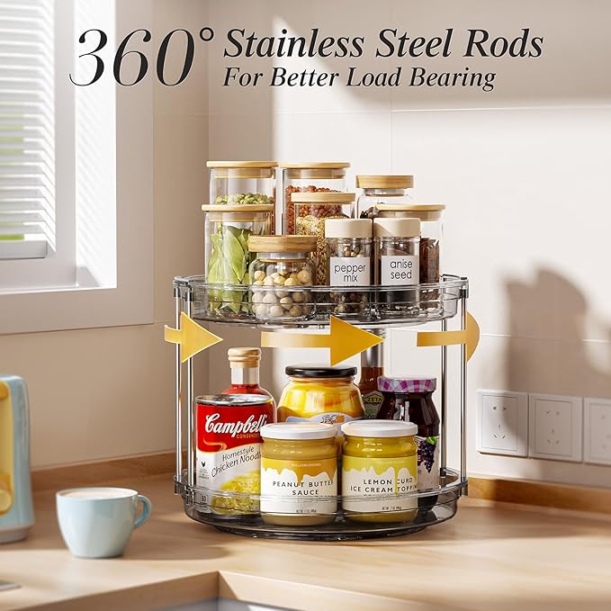 LAMU 2 Tier Lazy Susan Turntable Organizer 10.6'' Rotating Spice Rack Organization for Cabinet, Kitchen, Pantry, Countertop, Bathroom, Vanity, Medicine Cabinet Organizer, Grey - Image 3