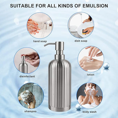 AUMIO Soap Dispenser 18 Oz with Non-Slip Coaster, Stripe Design Dish Soap Dispenser Brushed Nickel, Refillable Liquid Hand Soap Dispenser for Bathroom, Kitchen Soap Dispenser Premium Stainless Steel - Image 4