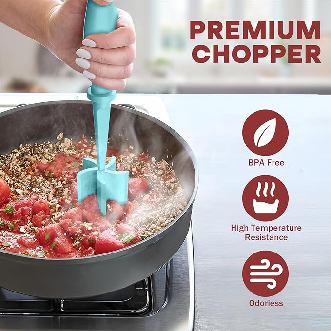 Meat Chopper, Upgrade Hamburger Smasher, Premium Heat Resistant Meat Masher for Ground Beef, Ground Turkey and More, Non Stick Mix Grinder-Aqua - Image 5