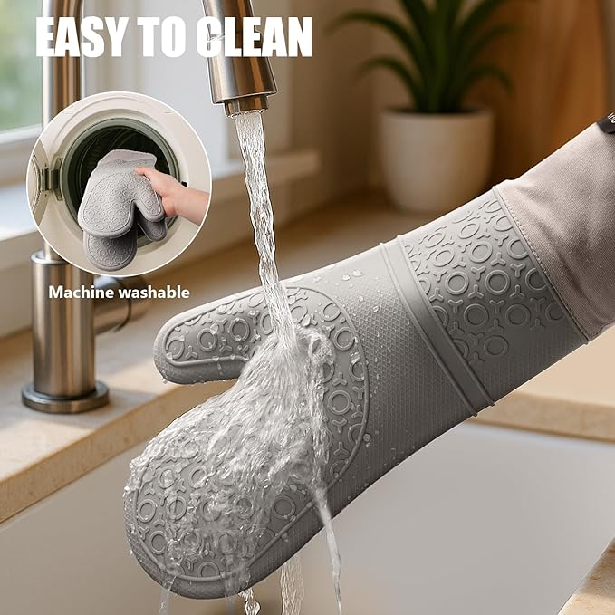 Rorecay 6pcs Oven Mitts and Pot Holders Sets for Kitchen, Extra Long Silicone Oven Gloves High Heat Resistant 500 Degrees Non-Slip Potholders Hot Pads for Baking Cooking, Grey - Image 7