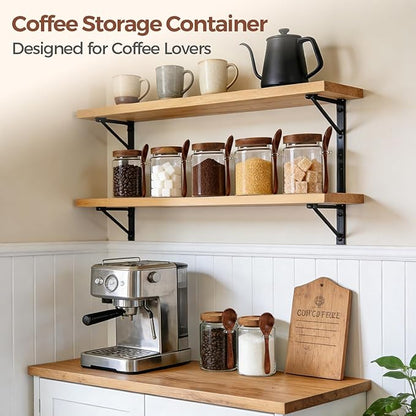 ComSaf of 2(0.8Qt) Glass Coffee Canister, Airtight Coffee Container with Spoon for Coffee Lovers to Store Whole Beans or Grounds, Coffee Jar Organize Coffee Bar & Office Tabletop - Image 5