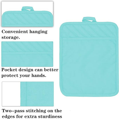 Oven Pot Holder with Pocket Cotton Heat Resistant Coaster Potholder Kitchen Hot Pad Oven Mitts for Cooking Square 7"x9"Set of 5 (Aqua) - Image 3