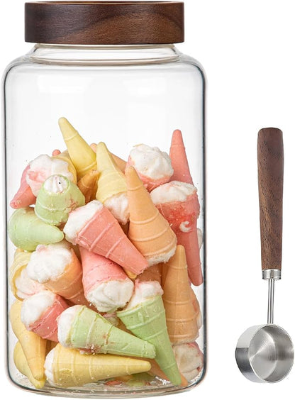 Large Glass Coffee Jars with Spoon,Round Storage Canister with Wooden Lid Clear Glass Food Jar for Pantry Sugar Tea Coffee Bean Spice Nuts Cookies Bath Salts (2300ml/77oz) - Image 6