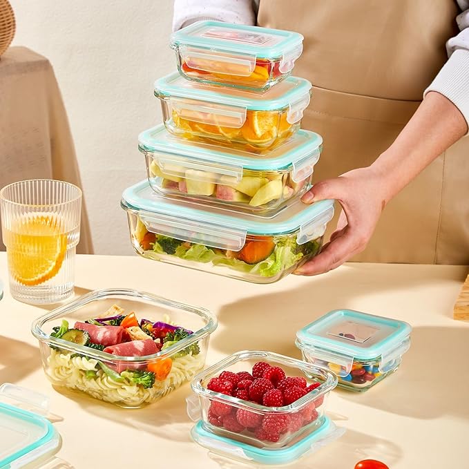 Liuruiyu 8 Pack Glass Food Storage Containers with Lids, Meal Prep Containers, Airtight Bento Boxes with Leak Proof Locking for Microwave, Oven, Freezer and Dishwasher, BPA Free（5oz to 36oz） - Image 2