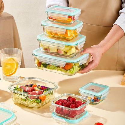 Liuruiyu 8 Pack Glass Food Storage Containers with Lids, Meal Prep Containers, Airtight Bento Boxes with Leak Proof Locking for Microwave, Oven, Freezer and Dishwasher, BPA Free（5oz to 36oz） - Image 2