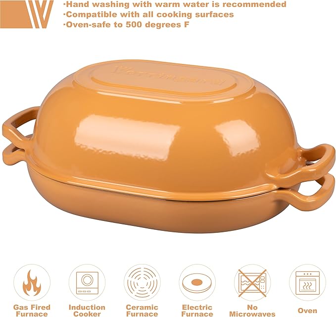 VORRINGARD Enameled Cast Iron Sourdough Bread Oven, Dutch Oven, Loaf Cast Iron Bread Pan for Homemade Bread Baking, Meatloaf Pan with Lid, 7QT, Yellow - Image 3