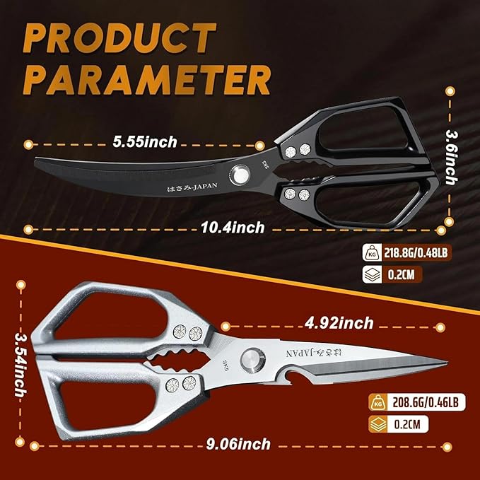 HUUSK Kitchen Scissors Set - Stainless Steel Kitchen Shear, Sharp Meat Scissors Dishwasher Safe, Heavy Duty Poultry Shears, Japanese Cooking Scissor for Food, Chicken Bones, Christmas Gift for Men - Image 7