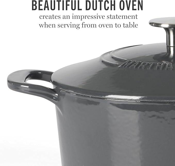 Martha Stewart Gatwick 4 Quart Enamel Cast Iron Dutch Oven - Grey - Image 3