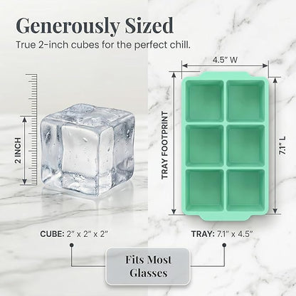 KitchFort Large Silicone Ice Cube Tray (3-Pack), Easy Release 2" Big Ice Cubes - Cocktail, Whiskey Ice Cubes Mold - Ice Trays for Freezer with Lid - Stackable Silicone Ice Tray - Green - Image 9