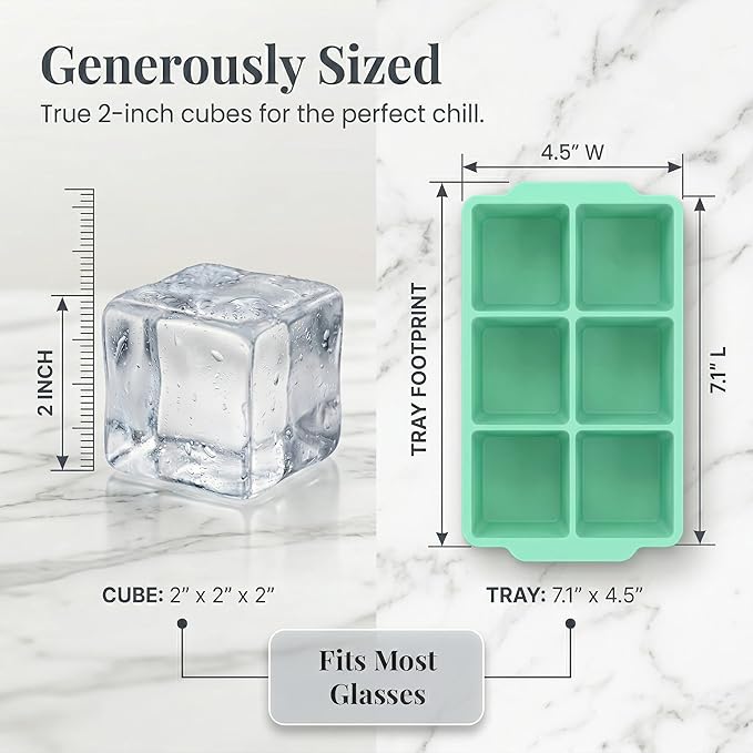 KitchFort Large Silicone Ice Cube Tray (2-Pack), Easy Release 2" Big Ice Cubes - Cocktail, Whiskey Ice Cubes Mold - Ice Trays for Freezer with Lid - Stackable Silicone Ice Tray - Green - Image 8